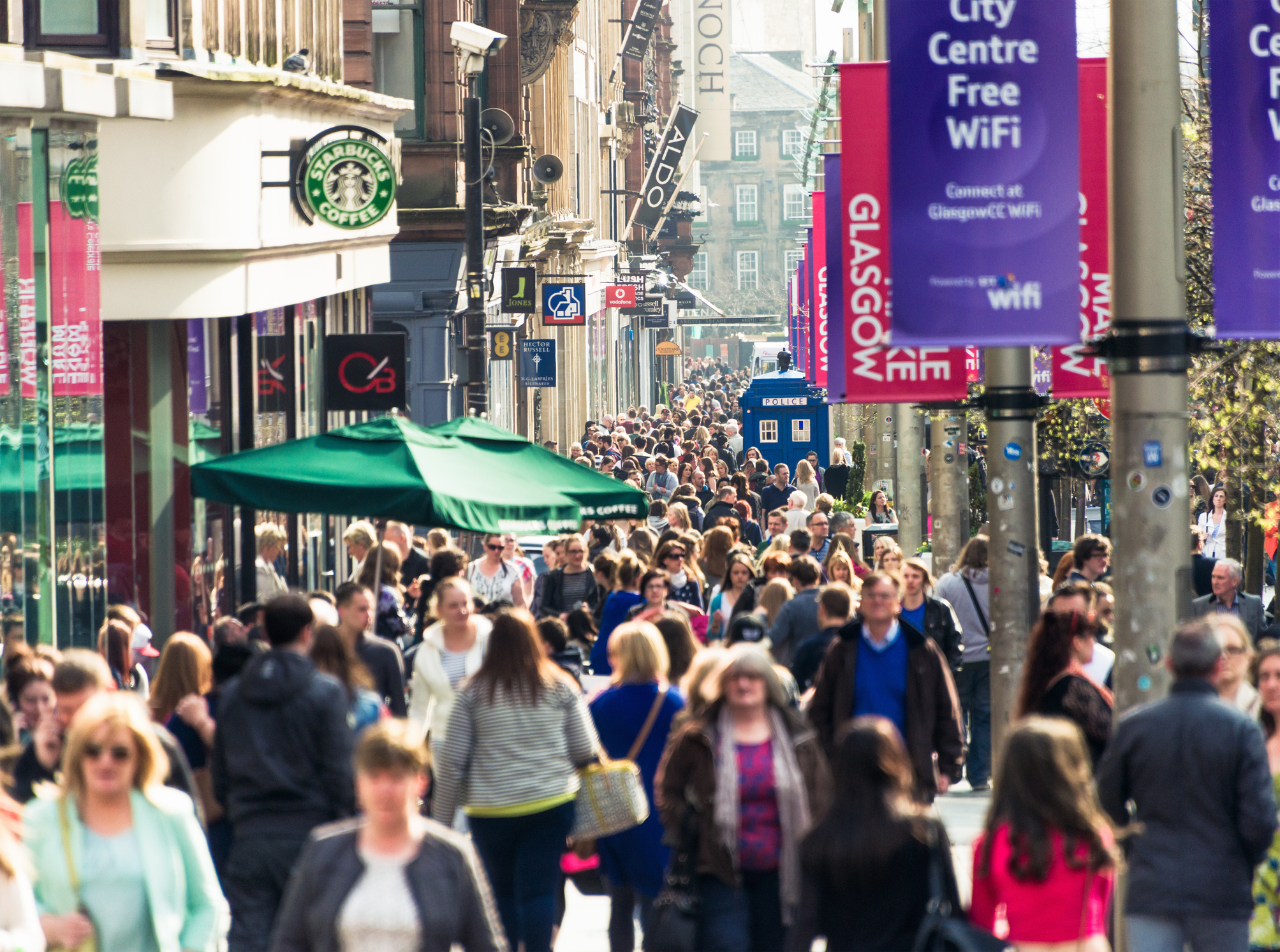 Buchanan Street in Glasgow busy with shoppers